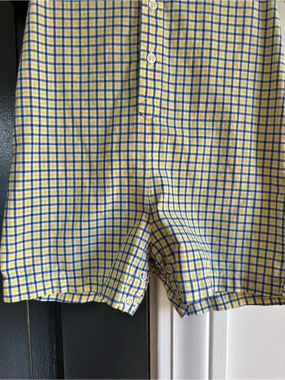 Ralph Lauren Baby Boy 12M Yellow Blue Plaid Cotton Shortall Romper